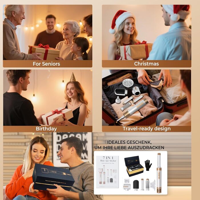 Іонський фен-щітка UKLISS Airstyler 7-в-1: 7 насадок, локони, укладка, сушка, для жінок (білий)