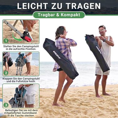 Кемпінговий стілець-шезлонг WEJOY 2-в-1: складаний стілець для пляжу та відпочинку з регульованою спинкою, підставкою для ніг, тримачем для напоїв, сірий/блакитний