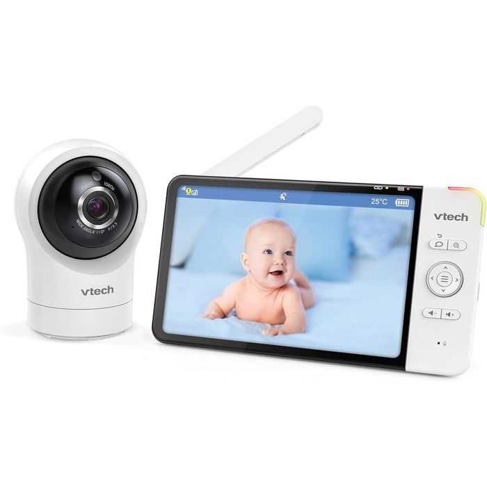 Відеоняня Vtech VM901-1W WiFi з 5-дюймовим HD-дисплеєм, поворотна камера 1080P, мобільний додаток, широкий кут огляду 120°, сумісна з iOS та Android