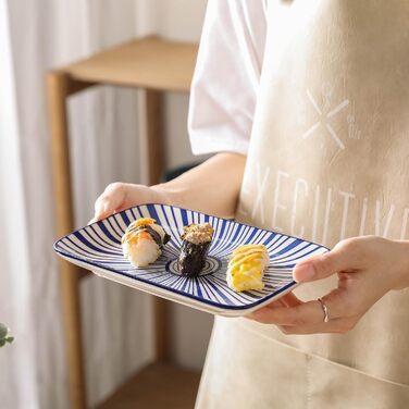 Керамічні сервіровочні тарілки Selamica, набір 4 шт, 24 x 14 x 2.5 см, різні кольори. Ідеально для закусок, суші, фруктів та святкового сервірування.