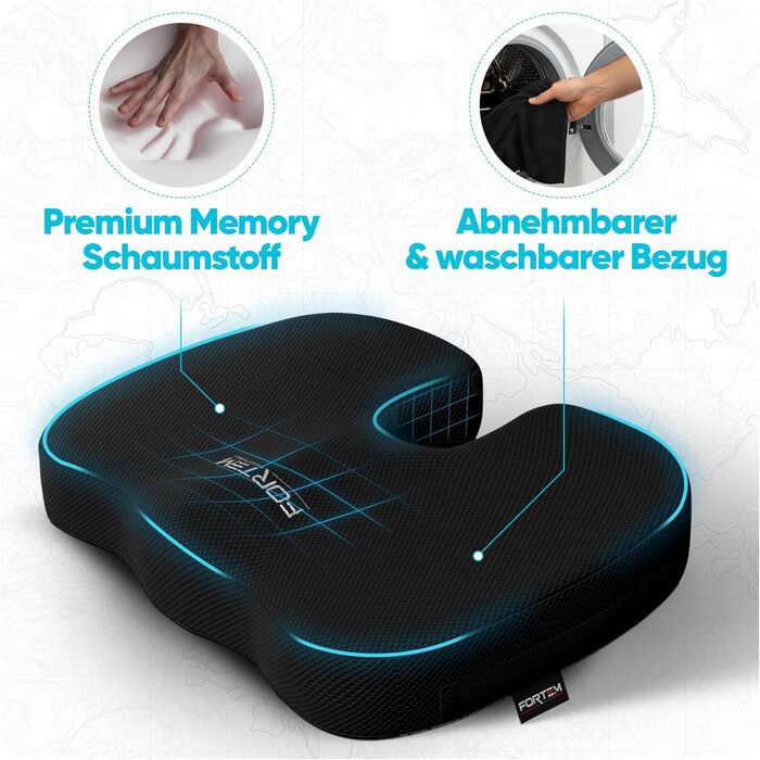 Крісло-подушка FORTEM: м'який, зручний наповнювач Memory Foam, протиковзке покриття, для офісу, ігрового крісла, авто, комп'ютерного крісла, чорний, сітчаста тканина