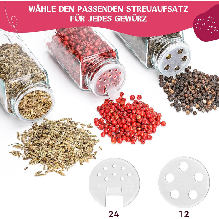 Square Spice Jars [24 x 120 ml] Spice Containers with 301 Labels, Stainless Steel Lids | Spice Jar Set | Spice Storage, Spice Glass, Spice Organizer, Shaker Insert