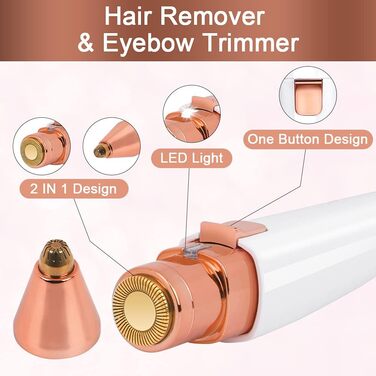 Електричний тример для видалення волосся URAQT 2-в-1: для обличчя, тіла, брів, губ та підборіддя. Вбудоване LED-підсвічування.