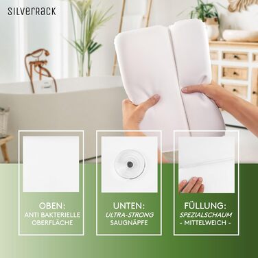 SilverRack Bathtub Pillow MEDIUM-SOFT [White 4D] - Neck Pillow for Bathtub with Suction Cups as Bathtub Accessory - Pillow for Bathtub - Bath Pillow with Ergonomic Fit (White Pu)