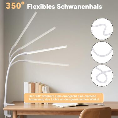 Лампа для столу Homefire LED з кріпленням, регульована яскравість: чорна, 5 рівнів яскравості, 5W, гнучка, для офісу, кабінету, захист очей, денне світло, USB