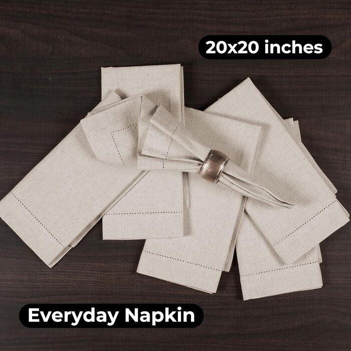 Linen-cotton-flax fabric napkin with hem, 50x50 cm, natural, wedding napkins, cocktail napkins, cloth napkins, cotton napkins, machine-washable napkins, 12 pieces
