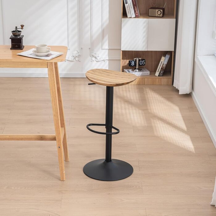 Kidol Adjustable Height Solid Wood Bar Stool with 360° Swivel - Industrial Modern Design for Kitchen Counter - Black