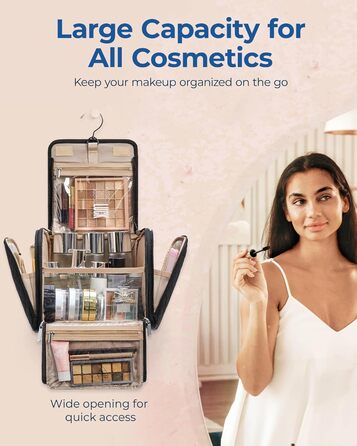 Органайзер для косметики BAGSMART, велика косметичка для жінок, чорний, з петлею для підвішування