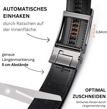 Чоловічий шкіряний ремінь Frentree з автоматичною пряжкою, 35 мм, без отворів, регульований (125 см, обхват талії 91-106 см)