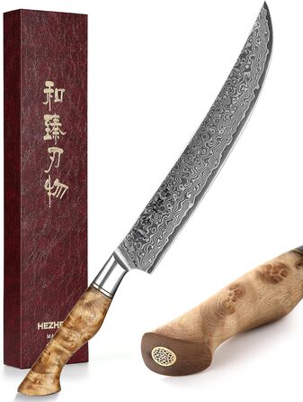 HEZHEN Кухонний ніж Gyuto з дамаської сталі 21 см, VG10, серія Master, професійний, для ресторану та дому
