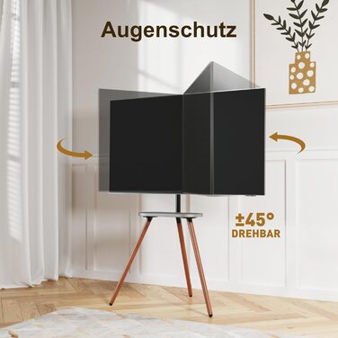 ECOTINY Adjustable TV Stand for 40-65 Inch LCD LED OLED TVs - Swivel & Height Adjustable, Portable Wood TV Stand with Wood Tray, VESA 400x400, Black Walnut & White Finish