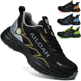 Черевики безпеки для чоловіків та жінок, робочі черевики, легкі, зручні, з металевим носком, дихаючі, антиковзаючі, для будівництва, майстерні, складу, саду, 43 EU, чорні