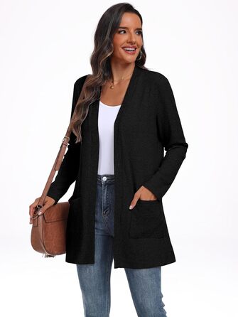 Жіночий в'язаний кардиган QIXING з кишенями | Елегантний, зручний та теплий | Зелений (XL, Чорний)