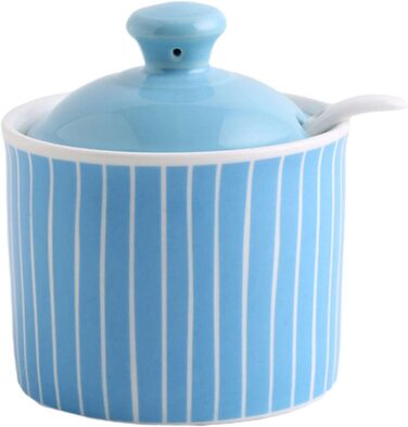 ZHIDAISHI Ceramic Sugar Bowl with Spice Jars, Blue Sugar Bowl with Lid, Sugar Storage Jar, Sugar Pot, Sugar Container, Spice Jar, Sugar Salt Pot, Seasoning Canister