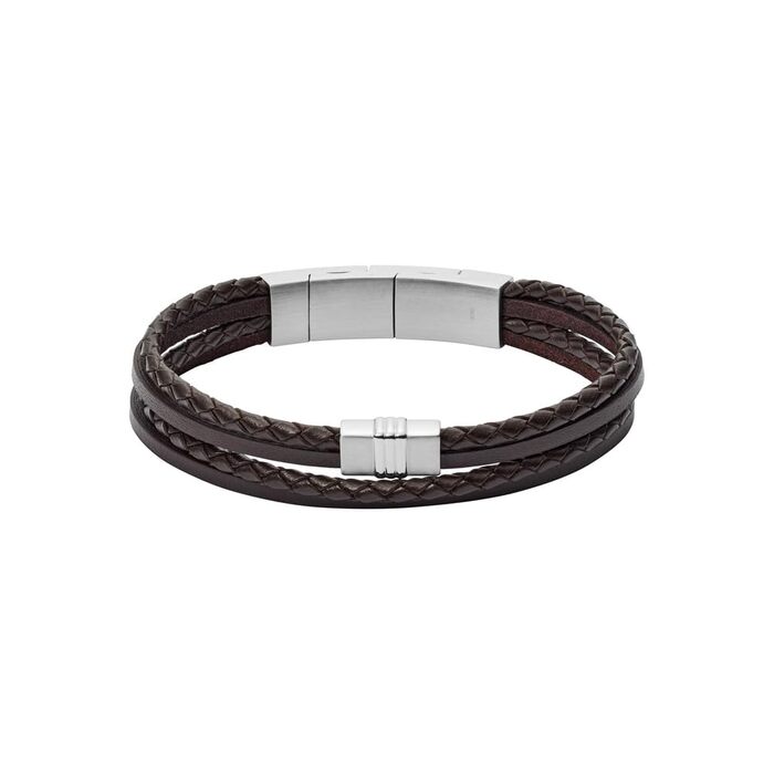 Браслет чоловічий Fossil Casual з шкіри або нержавіючої сталі з магнітною, застібкою-метеликом або пряжкою, коричневий