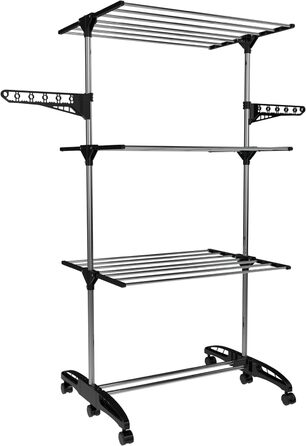 Сушарка для білизни Hyfive для дому - 4 яруси, складана, економна, з полицею для взуття, нержавіюча сталь, легке зберігання - чорна