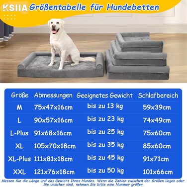 KSIIA Orthopedic Dog Bed for Large Dogs, 105x70x18cm, Removable and Washable Cover, XL Dog Couch with THREE Raised Edges, Non-Slip Bottom, Egg Crate Foam Dog Basket, (L 91 x W 68 x H 16 cm, Light Grey)
