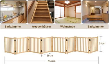 Двері для собак з дерева, розкладні, для кухні, коридору, вітальні, на сходи, кутова установка, підходять для собак малих та середніх порід, дерев'яного кольору, 2P 58см, загородження для собак (858)