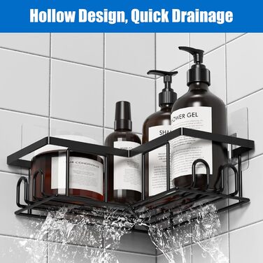 Набір кутових поличок для душу без свердління, водонепроникні, з нержавіючої сталі (3+2 шт, чорний)