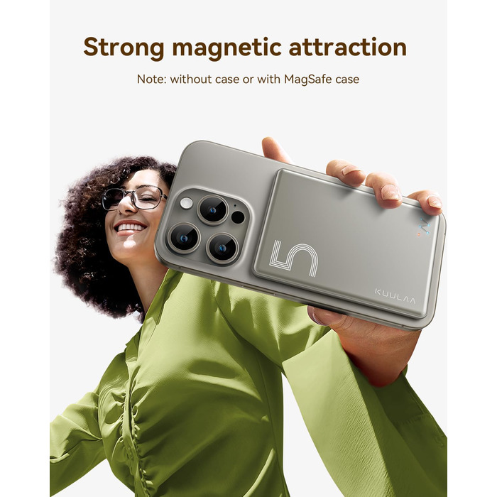 Power Bank Kuulaa Ultra Slim Magsafe, 5000mAh, Бездротова зарядка, Type-C, 20W, для iPhone 15/14/13/12 (Titanium)