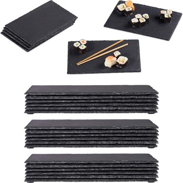 Relaxdays 24 x Slate Plates, 26 x 16 cm, for Serving & Labeling, Buffet, Serving Slate Rectangular, Anthracite