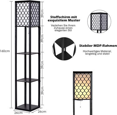 Стельова лампа RELAX4LIFE з 3 полицями, 26 x 26 x 160 см, чорна (Модель 2)