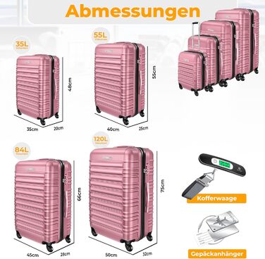 Набір валіз KESSER® з ABS-пластику (S-M-L-XL) з телескопічною ручкою, 4 колеса, ваги та бірка, рожевий