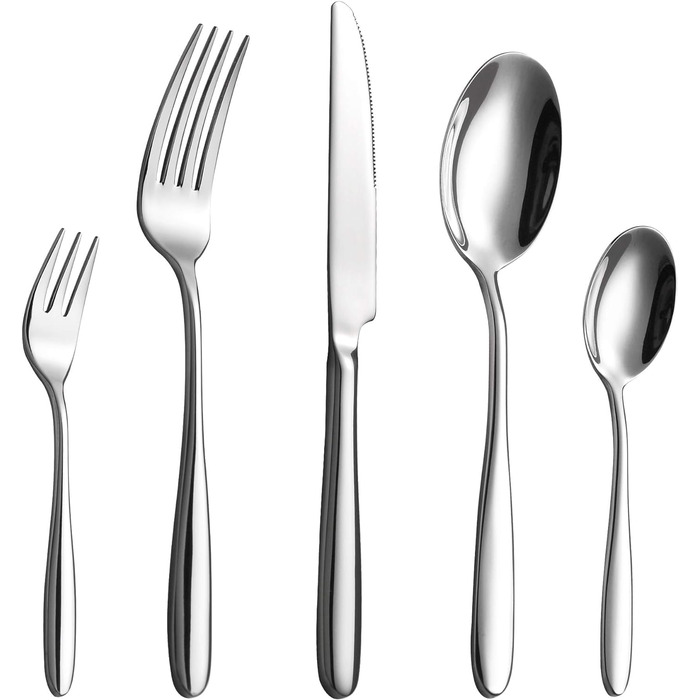 Velaze Cutlery Set 12 People, 60-Piece Stainless Steel Cutlery Set, Cutlery Set with 12 * Dinner Knives/Forks/Cake Forks/Spoons/Coffee Spoons, Polished Cutlery Dishwasher Safe