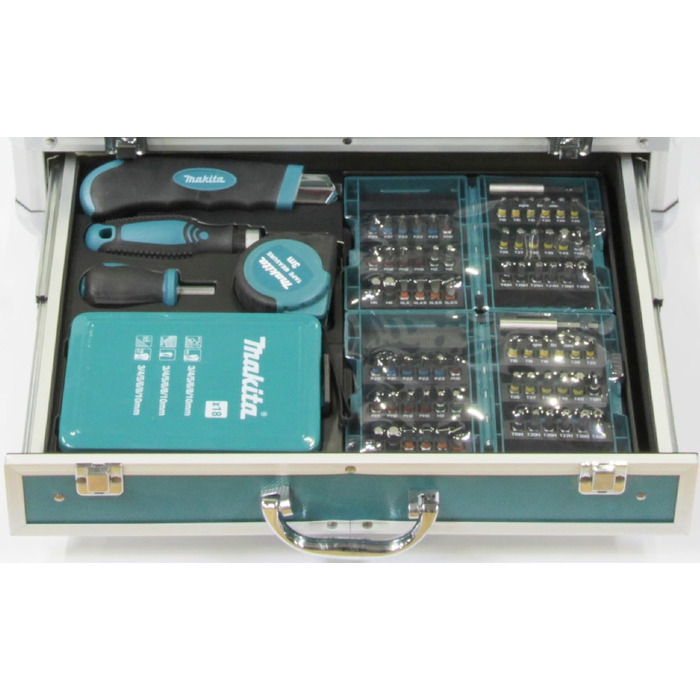 Ударний дриль-шуруповерт Makita DHP482RFX9 18V, 3.0 Ah, 2 акумулятори + зарядний пристрій в алюмінієвому кейсі, Petrol, комплект з 96 аксесуарів