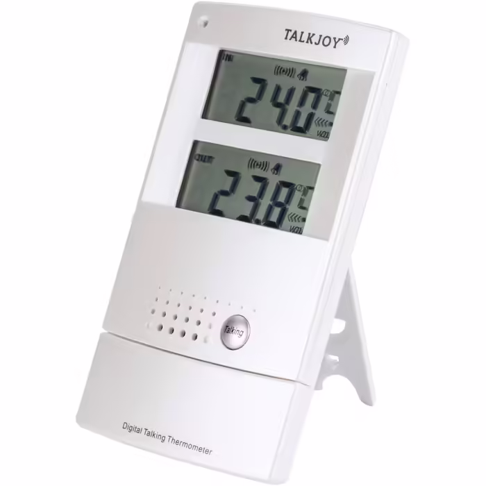 PROFESSIONAL Talking Indoor/Outdoor Thermometer Frost Warning Heat Warning Room Thermometer Temperature Measurement Voice Button Blind Thermometer Weather Station (German Language Version)