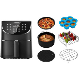 COSORI Air Fryer 5.5L XXL Air Fryer, Hot Air Fryer, Oil-Free Fryer, Airfryer with Digital LED Touchscreen, 11 Programs, Preheating & Keep Warm, Shake Mode, 100 Recipes in German, 1700W 5.5L Black+Colorful