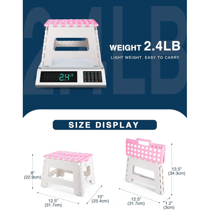 Складний табурет HOUSE DAY 22см, рожевий та білий. Стабільний, легкий, з антиковзким покриттям. Ідеально для дітей, ванної кімнати, кемпінгу, пікніка та дому.