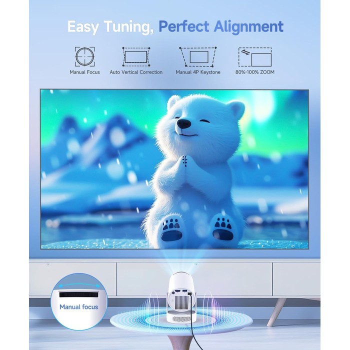 Magcubic Mini Beamer: Портативний проєктор 4K FHD 1080P з Android 11, WiFi 6, Bluetooth 5.4, автотрапецеїдною корекцією та 180° обертанням, вбудований 5W динамік та ручне фокусування