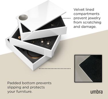 Шкатулка для прикрас Umbra Spindle – 3 ящики, білий глянець, для ювелірних виробів, годинників та аксесуарів