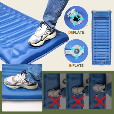 Каремат для кемпінгу Bluever самонадувний з насосом для ніг, 14 см, товстий, з подушкою. Підходить для піших прогулянок, намету, пляжу, подорожей.