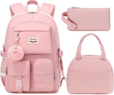 Набір рюкзаків для підлітків, дівчат та жінок: рюкзак, пенал, ланчбокс (Рожевий, L)