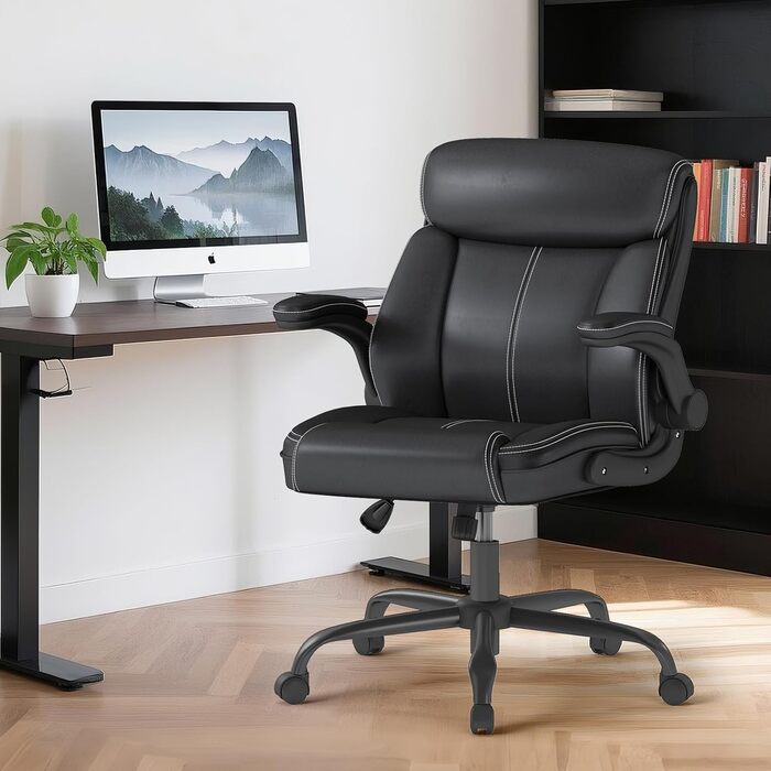 Офісний крісло AnyGod з шкіри, регульовані підлокітники, поворотне, для дому та офісу, до 136 кг, чорне