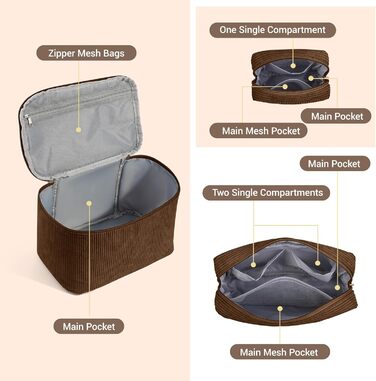 Косметичка MAGEFY: 2 шт. бежева + 3 шт. коричнева. Органайзер для макіяжу, дорожній, з відділеннями