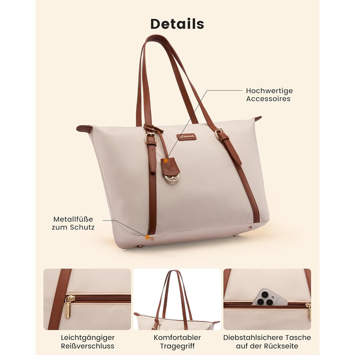 Сумка для ноутбука LOVEVOOK жіноча велика шопер для роботи, університету, школи (бежева, 15.6 дюймів)