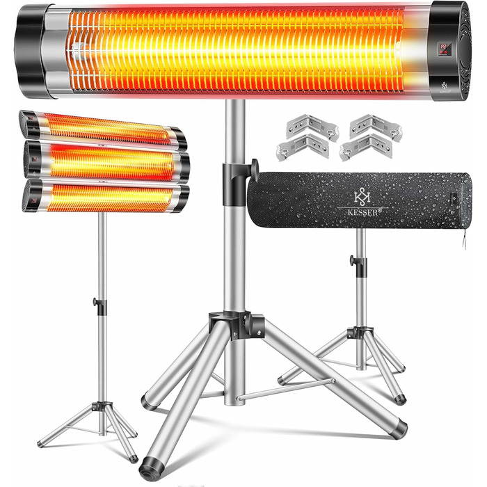 Інфрачервовий обігрівач KESSER® 2500W з пульт. та захисним чохлом, телескопічною стійкою, для тераси, кварцовий