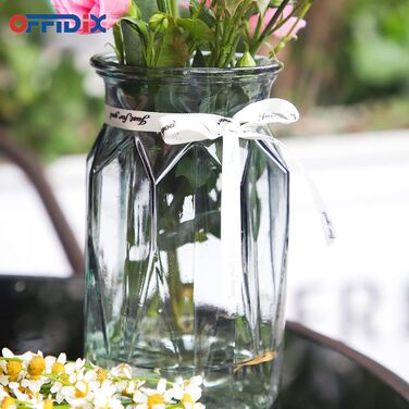 Скляна ваза OFFIDIX з градієнтом кольорів, багатоколірна, геометричний дизайн, для квітів, декору, весіль, свят, офісу або дому (прозора сіра)