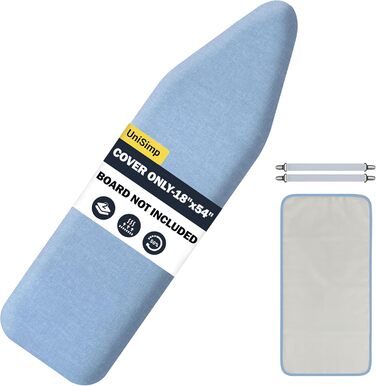 Чохол та підкладка для прасувальної дошки до 137 x 45 см, 100% термостійка бавовна, екстра товста підкладка, кишенька для рукава, Smart Fit, без хімікатів, можна прати в машині (геометричний візерунок (Solid Blue, 18X54'))