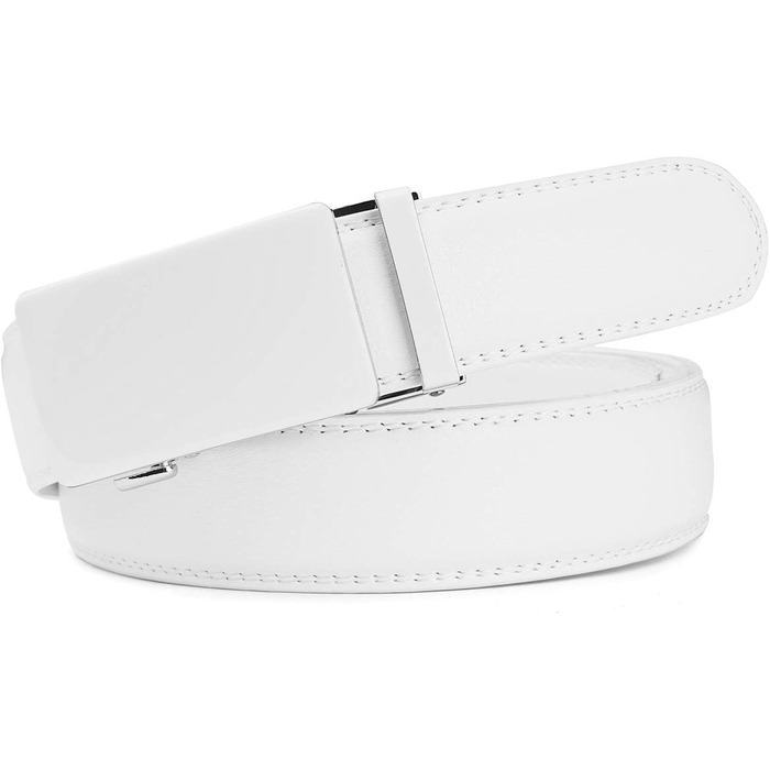 Чоловічий шкіряний ремінь на пряжці-защіпці, 35 мм, білий, 130 см (від 28' до 44' розміру талії)
