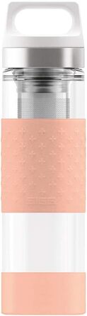 SIGG Hot & Cold Glass Thermo Bottle (0.4 L), non-toxic and insulated drinking bottle, glass thermo bottle with silicone protection (Shy Pink)