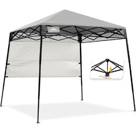 Slanted Legs Folding Gazebo 2.4x2.4m Waterproof Camping Pop-up Gazebo with Side Panel, including Backpack, Blue (Light Grey)