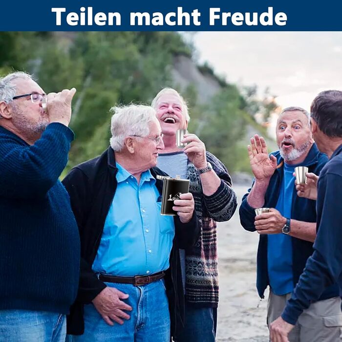 Термос-фляга LILABIENE з гравіюванням для туризму та походів у гори. Набір з чашкою, нержавіюча сталь, шкіра, чорний колір. Ідеально для чоловіків, на День батька, на День народження, на Миколая, на Різдво. Об'єм 8oz/240ml