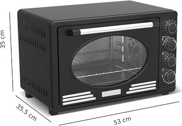 Міні-піч Turbotronic Retro 45 л з конвекцією, 2000 Вт, чорна/червона/синя/бежева, електрична піч для піци та гриля