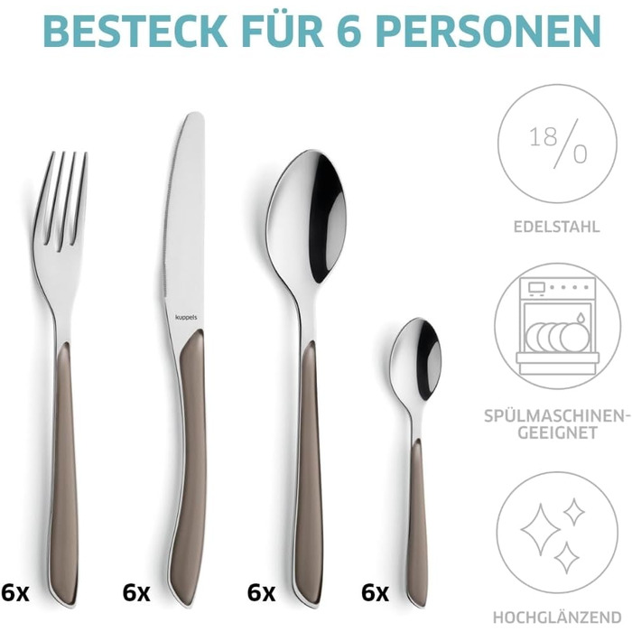 Набір столових приборів Kuppels Prisma для 6 осіб з нержавіючої сталі, рожеві ручки | 24 шт.