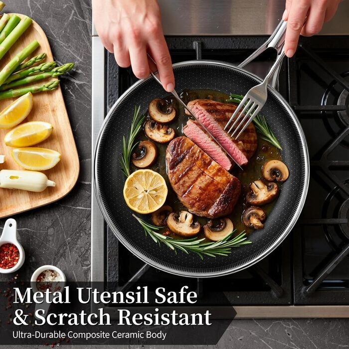 Сковорода керамічна Innerwell 28 см з нержавіючої сталі, антипригарна, без PFAS/PFOA/PTFE, для індукційних, газових та електричних плит, придатна для духовки та посудомийної машини