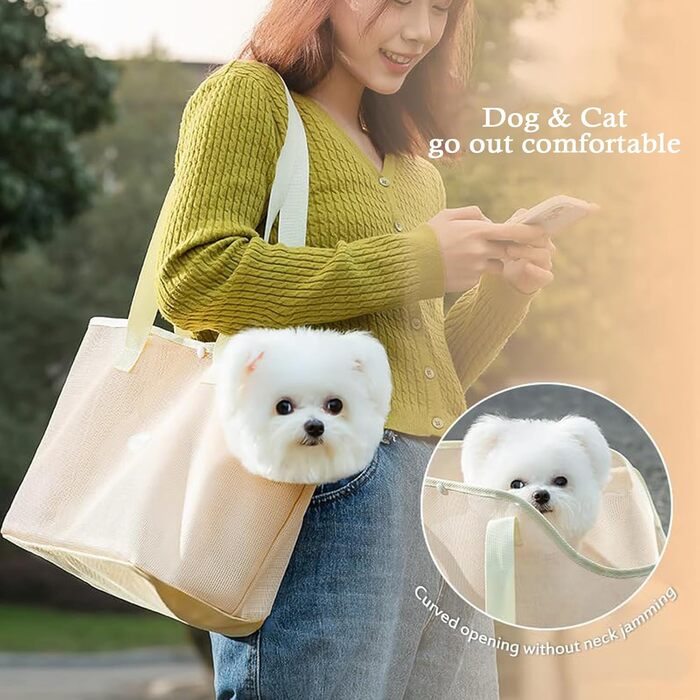 Сумка-переноска для собак і котів, літня, дихаюча сітка, пляжна сумка, переноска для цуценят, м'яка, складана, для подорожей на відкритому повітрі (жовта, M)